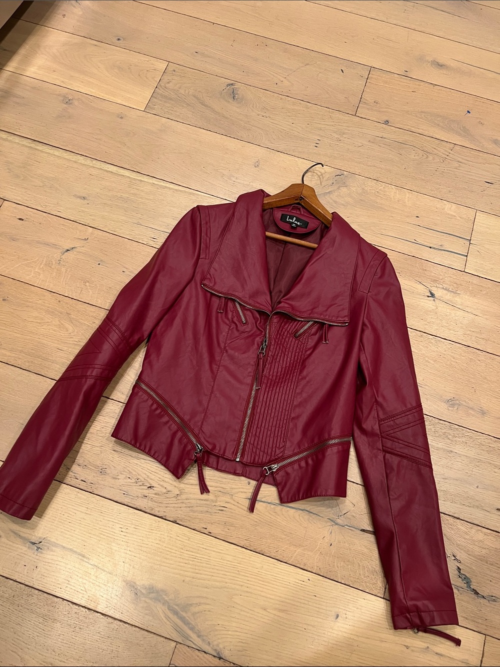 Lulu's Raspberry Faux Leather Moto Jacket - Picture 4 of 7
